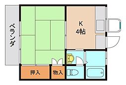 第二原喜荘 1Kの間取図画像