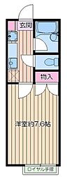 スターハイツ 2階1Kの間取り