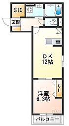 セレノックス尼崎 1階1LDKの間取り