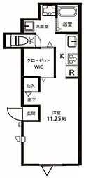 プラウド 1階ワンルームの間取り