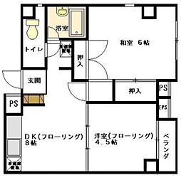 プログレス国立 1階2DKの間取り
