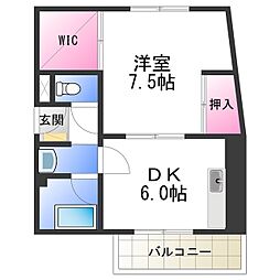 長居椿マンション 4階1DKの間取り