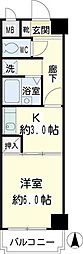 アーバンハイツ鶴見 3階1Kの間取り