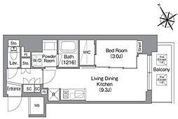 バウスフラッツ蔵前 12階1LDKの間取り