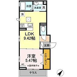 サンハイムS 1階1LDKの間取り