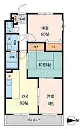 JR中央線 武蔵小金井駅 徒歩16分の賃貸マンション 2階3DKの間取り