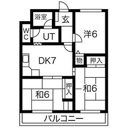 カーサ・ヌーヴォ三国丘 2階3DKの間取り
