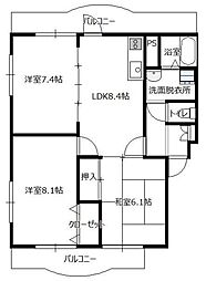 エステート・メープル 2階3LDKの間取り