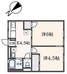 シティハイムニッタ 1階2Kの間取り