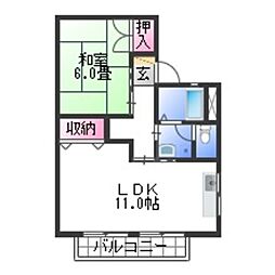 セジュールのざきC棟 2階1LDKの間取り