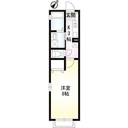 セントラルステート花咲 2階1Kの間取り