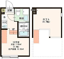 ハーモニーテラス東大泉II 1階ワンルームの間取り