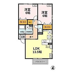 クレールヴィラ三和B 2LDKの間取図画像
