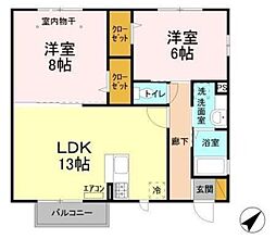 キャッスル冨士 2階2LDKの間取り
