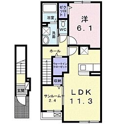 ネオフルールＡ 2階1LDKの間取り