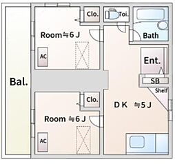 フラットイン蓮根 2階2DKの間取り