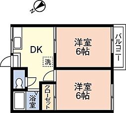ハイツ若宮 2階2DKの間取り