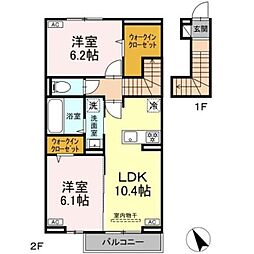 パーシモン グレイス 2階2LDKの間取り