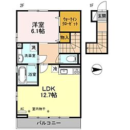 Breeze谷塚 2階1LDKの間取り