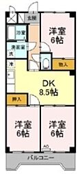 サザンハピネス 6階3DKの間取り