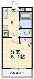 ルシェル砂押橋 1Kの間取図画像