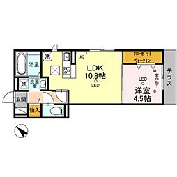 ルミエール(入間) 1階1LDKの間取り