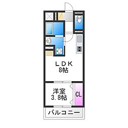 アリビオウエスト 1階1LDKの間取り