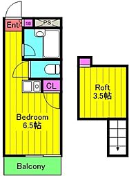 リバーグリーン 1階ワンルームの間取り