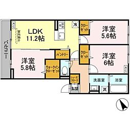 JR横浜線 相模原駅 徒歩10分の賃貸アパート 3階3LDKの間取り