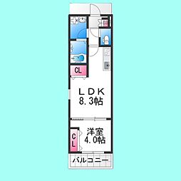 セジュール堺東 3階1LDKの間取り