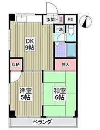 ハイアメージュ 3階2DKの間取り