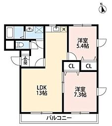 グランド・カオルII 3階2LDKの間取り