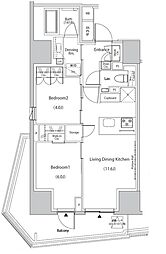 ザ・パークハビオ市ヶ谷イースト 10階2LDKの間取り