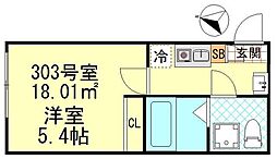 CK四ツ木 3階1Kの間取り