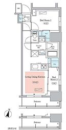 アーバネックス千代田淡路町 5階2LDKの間取り