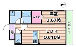 エスグランデ中崎町 1階1LDKの間取り