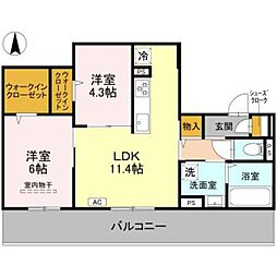 ヌーベル・ヴィ―侍従池 2階2LDKの間取り