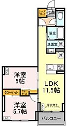 グラナーデ江戸川A 3階2LDKの間取り