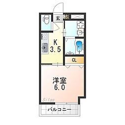 二条城ＡＲＣＵＳ 3階1Kの間取り