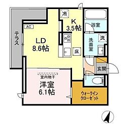 リシェスみのり台 A棟 1階1LDKの間取り