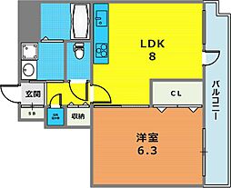 ルミエールオクティア 9階1LDKの間取り