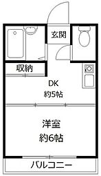 光生ハイツ 1階1DKの間取り