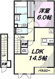 サウスユーコート 2階1LDKの間取り