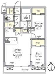 アジールコート都立大学 2階1SLDKの間取り