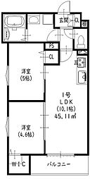 近鉄奈良線 額田駅 徒歩7分の賃貸アパート 2階2LDKの間取り