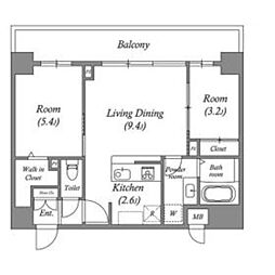 コスモグラシア内神田 3階2LDKの間取り