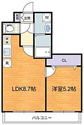 アイリスコート 2階1LDKの間取り