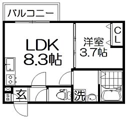ジーメゾン寝屋川秦町ルシェール 1LDKの間取図画像