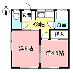西尾荘 1階2Kの間取り