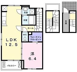 カサ・フェリスB棟 1LDKの間取図画像
